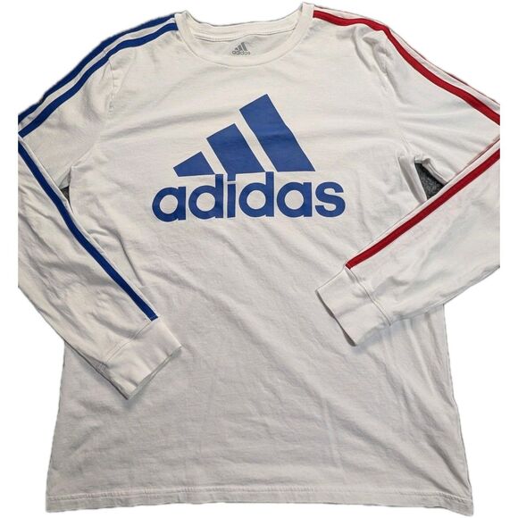 Adidas Long Sleeve T-Shirt Womens  Extra Large White Logo Striped Mountain Logo - Picture 1 of 11